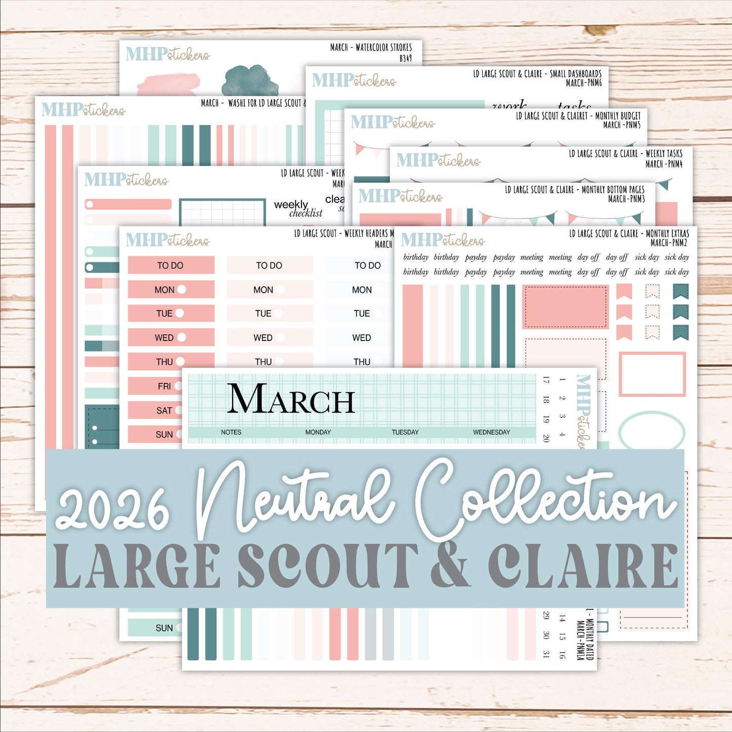 MARCH Neutral Color Stickers for the Large Scout & Claire Laurel Denise Planners || PTN26