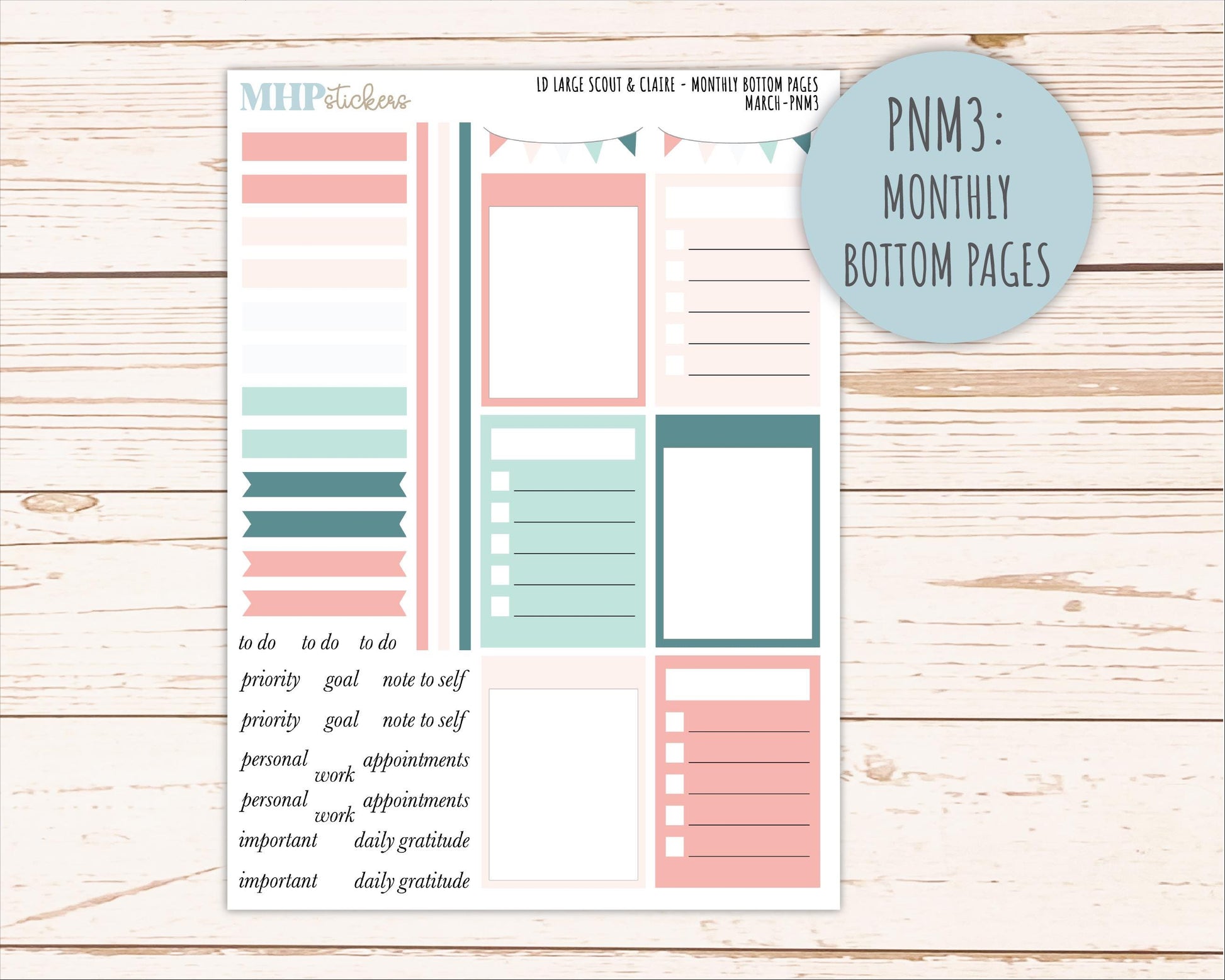 MARCH Neutral Color Stickers for the Large Scout & Claire Laurel Denise Planners || PTN26