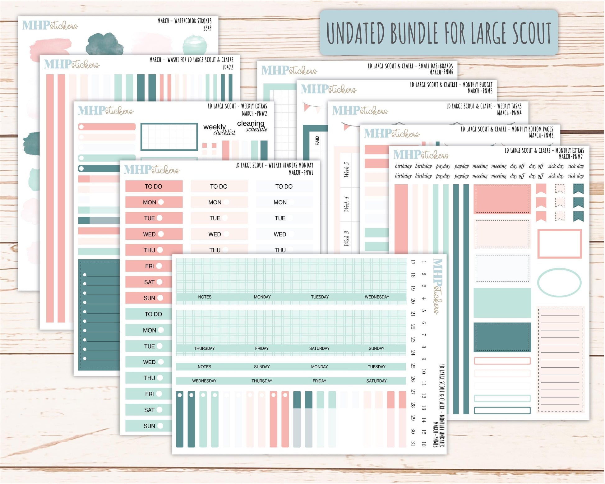 MARCH Neutral Color Stickers for the Large Scout & Claire Laurel Denise Planners || PTN26