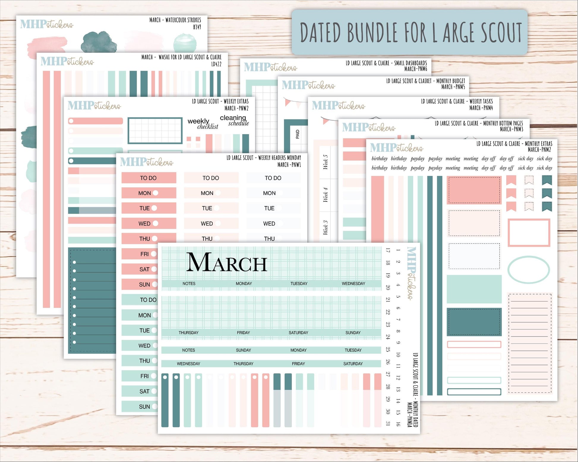 MARCH Neutral Color Stickers for the Large Scout & Claire Laurel Denise Planners || PTN26