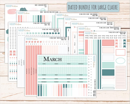 MARCH Neutral Color Stickers for the Large Scout & Claire Laurel Denise Planners || PTN26