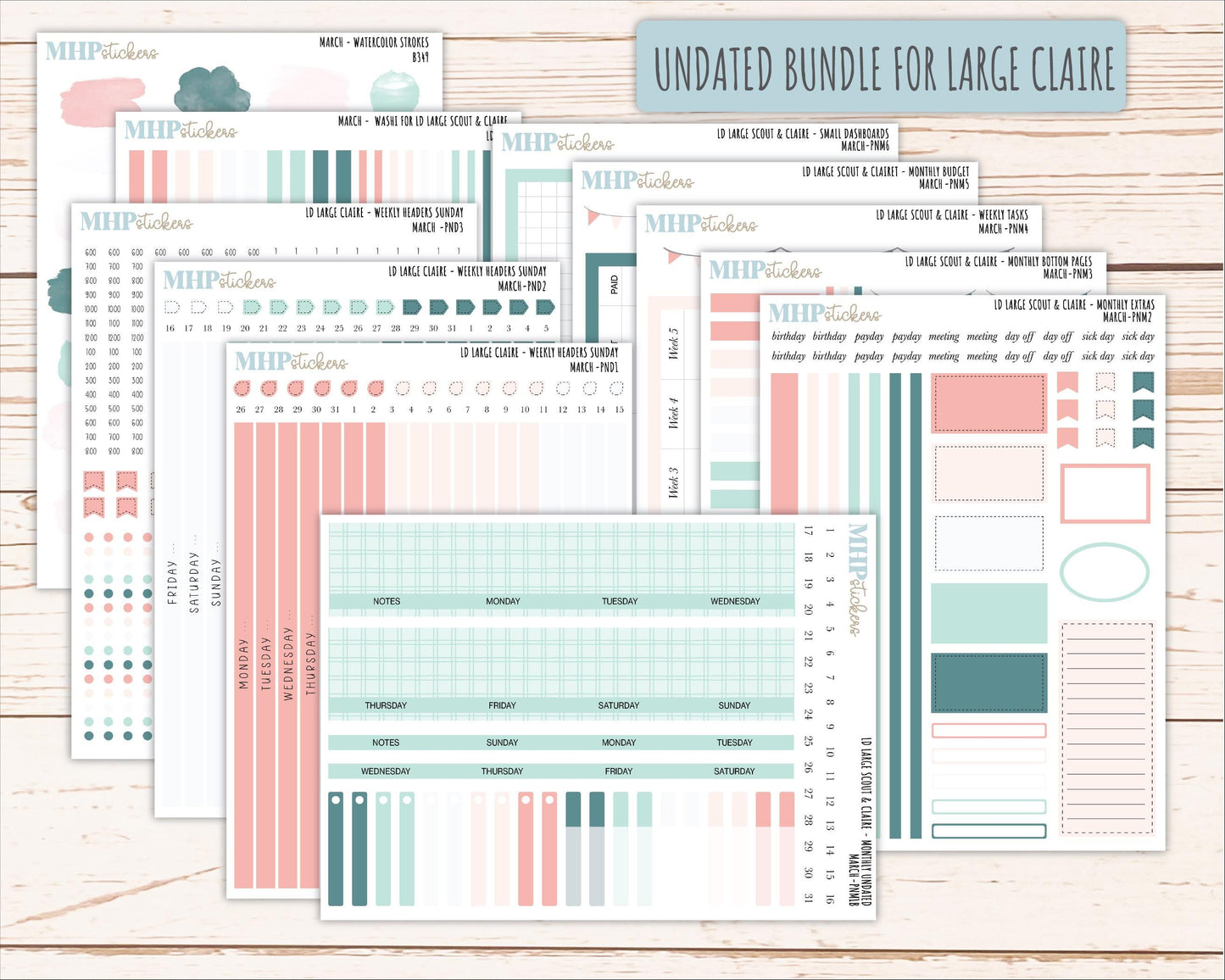 MARCH Neutral Color Stickers for the Large Scout & Claire Laurel Denise Planners || PTN26