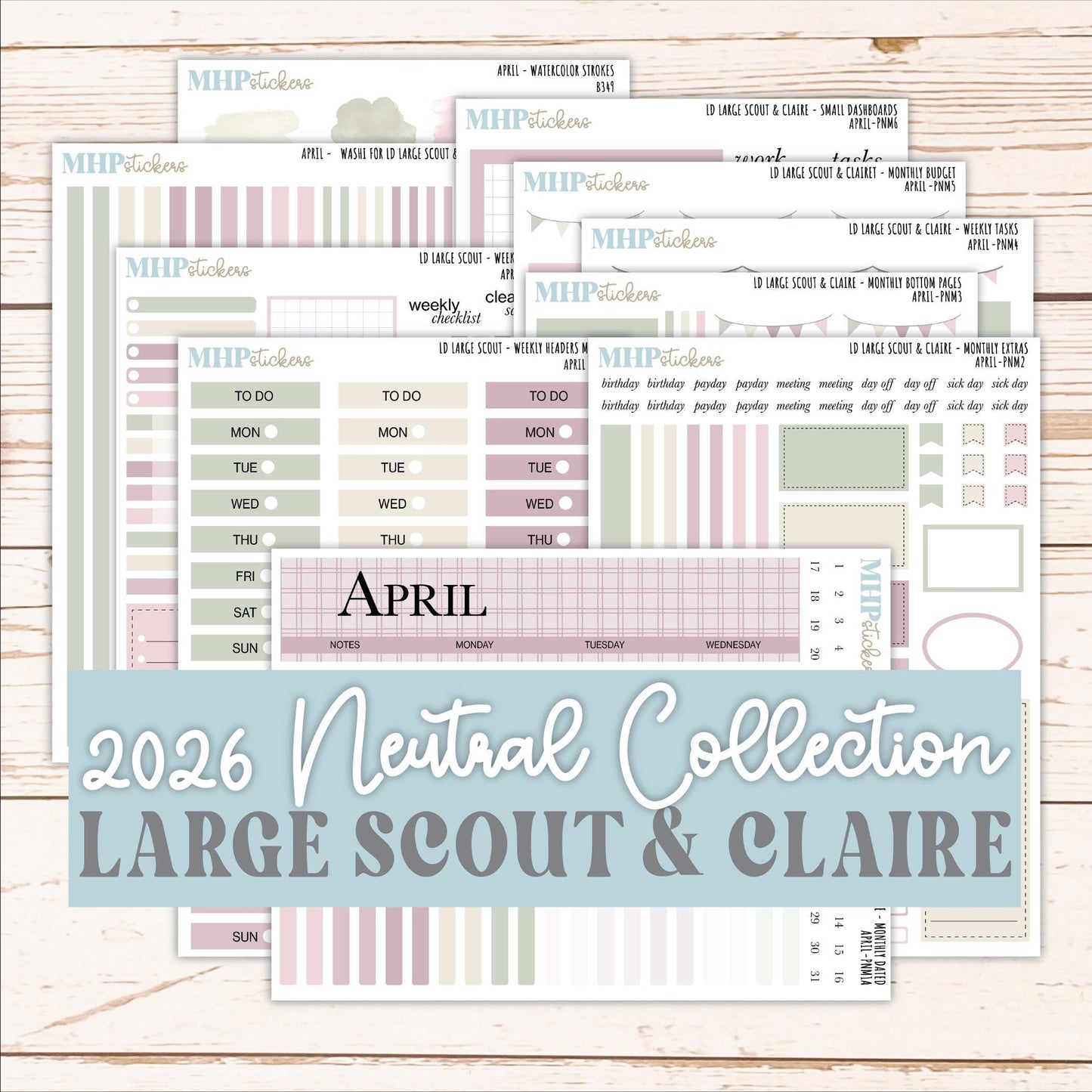 APRIL Neutral Color Stickers for the Large Scout & Claire Laurel Denise Planners || PTN26