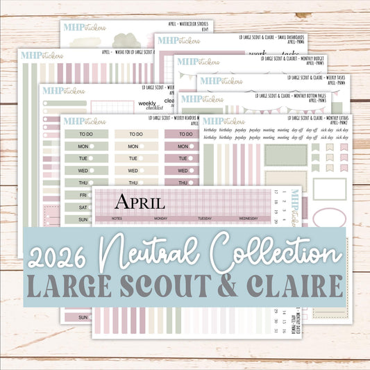 APRIL Neutral Color Stickers for the Large Scout & Claire Laurel Denise Planners || PTN26