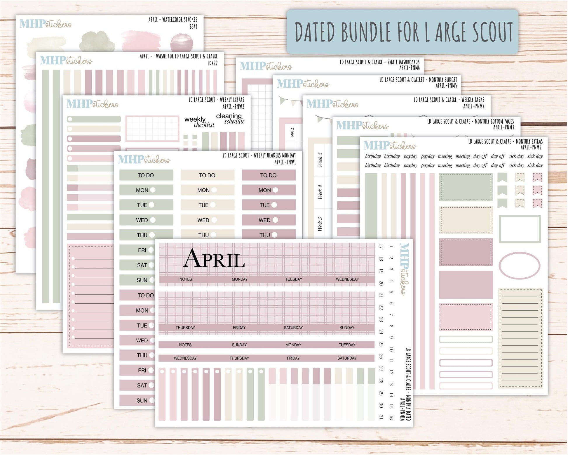 APRIL Neutral Color Stickers for the Large Scout & Claire Laurel Denise Planners || PTN26