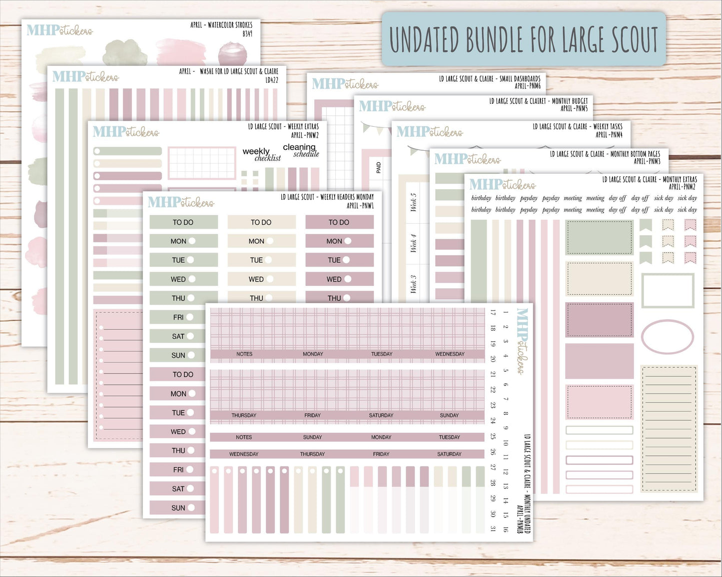APRIL Neutral Color Stickers for the Large Scout & Claire Laurel Denise Planners || PTN26