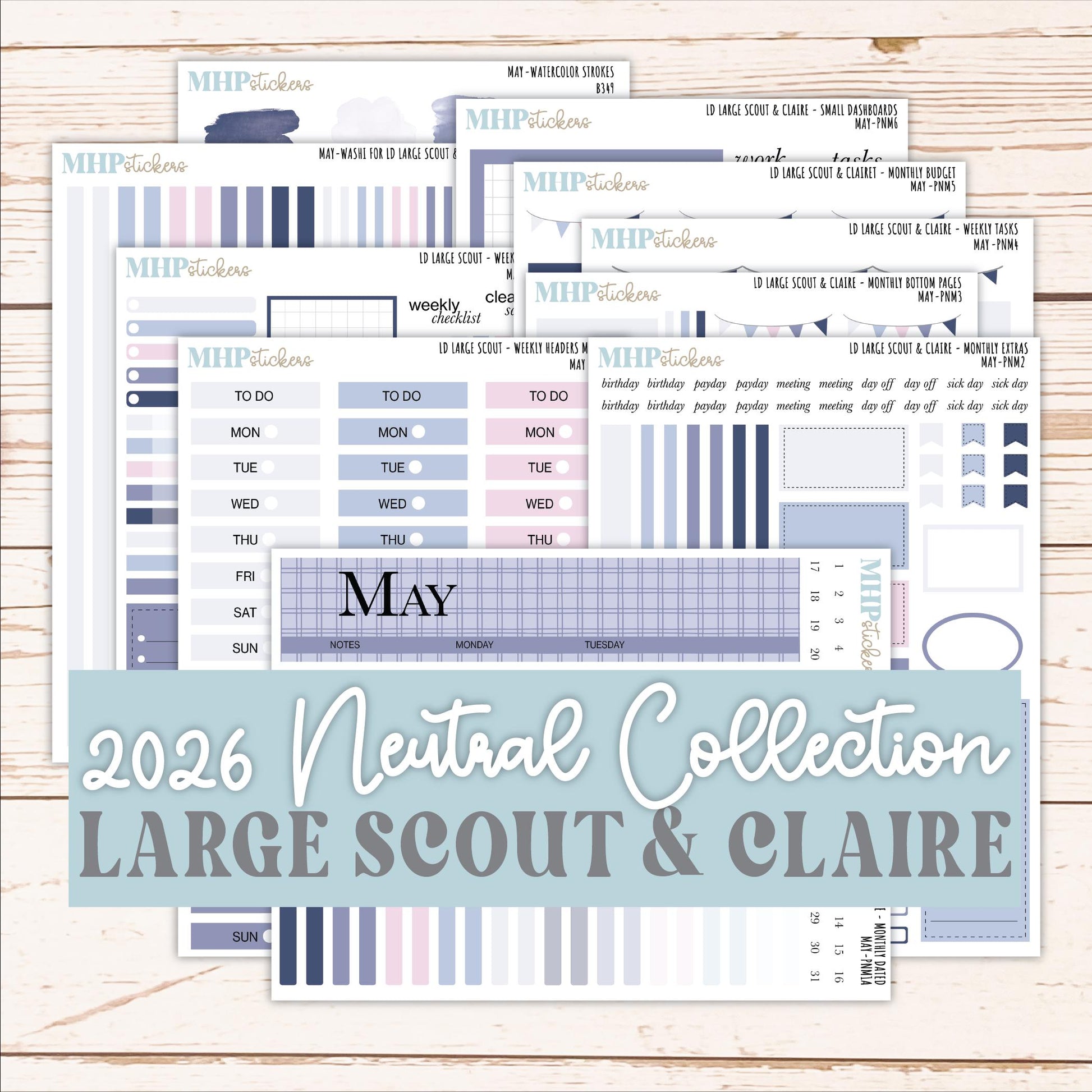 MAY Neutral Color Stickers for the Large Scout & Claire Laurel Denise Planners || PTN26