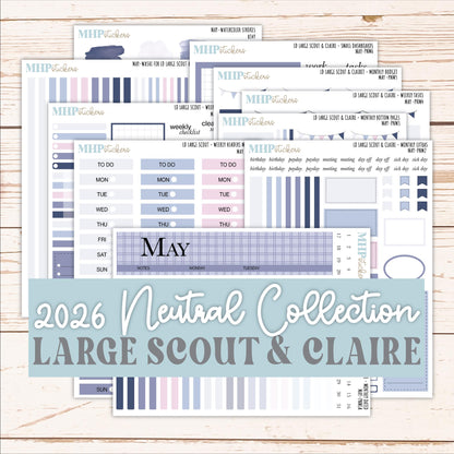 MAY Neutral Color Stickers for the Large Scout & Claire Laurel Denise Planners || PTN26