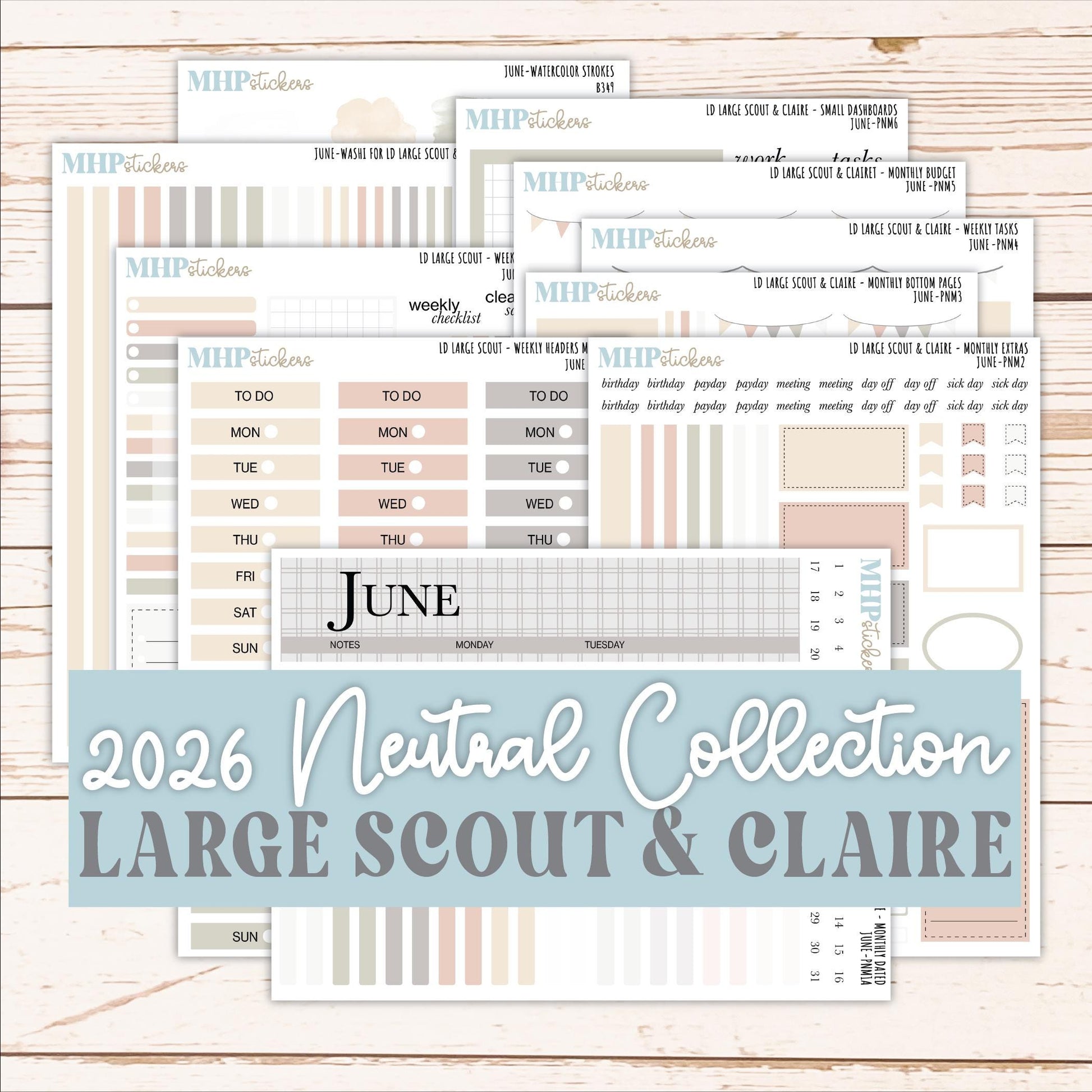 JUNE Neutral Color Stickers for the Large Scout & Claire Laurel Denise Planners || PTN26