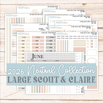 JUNE Neutral Color Stickers for the Large Scout & Claire Laurel Denise Planners || PTN26