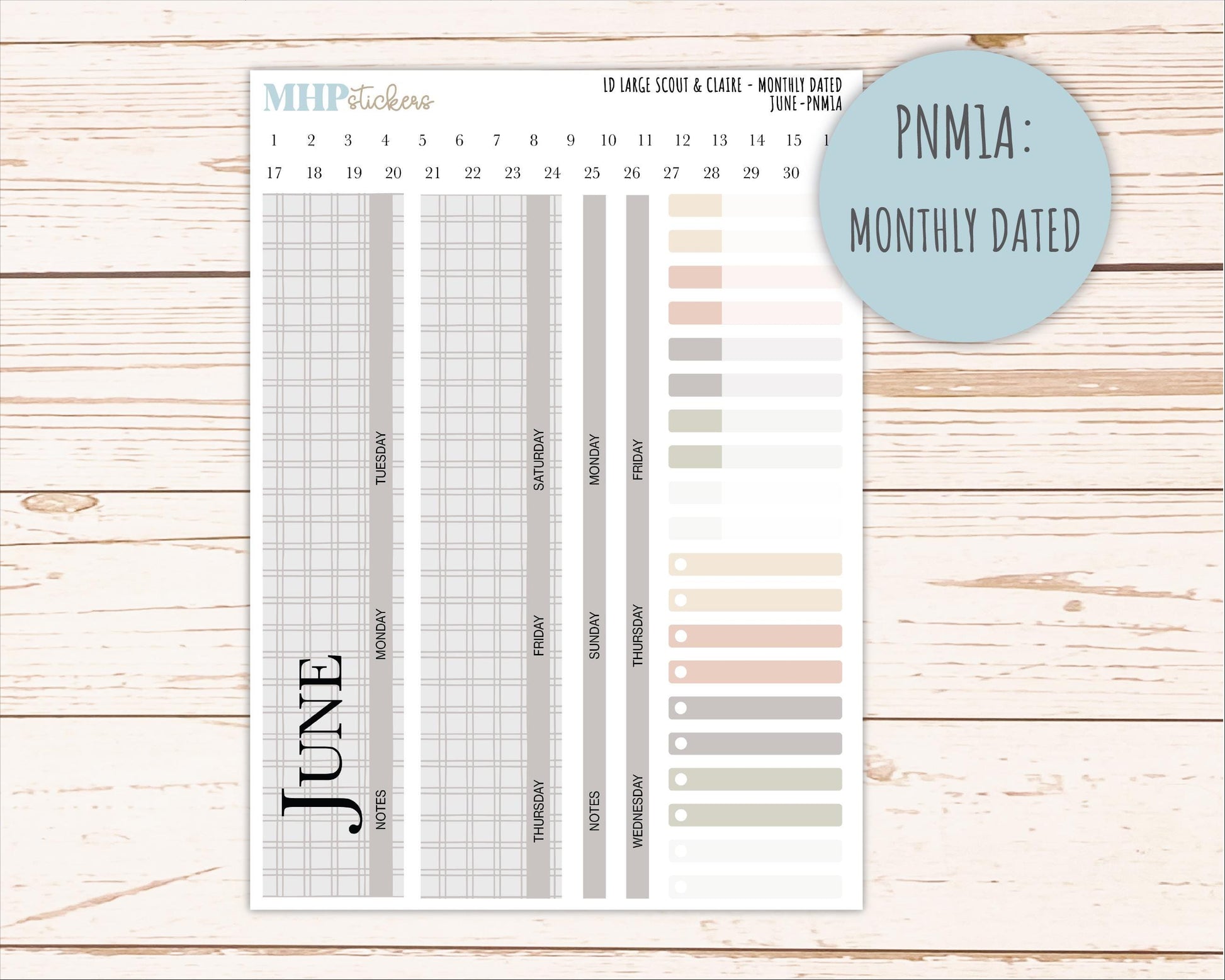 JUNE Neutral Color Stickers for the Large Scout & Claire Laurel Denise Planners || PTN26