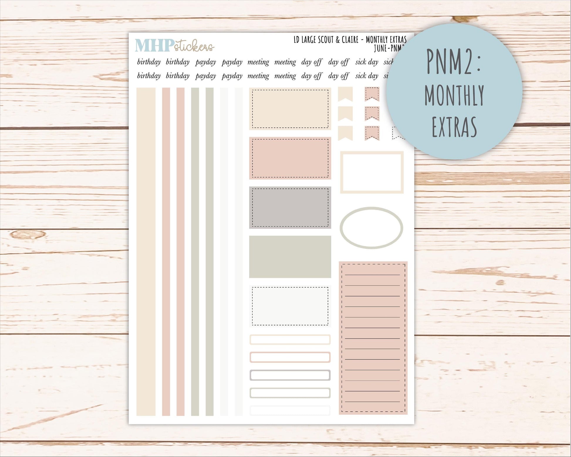 JUNE Neutral Color Stickers for the Large Scout & Claire Laurel Denise Planners || PTN26
