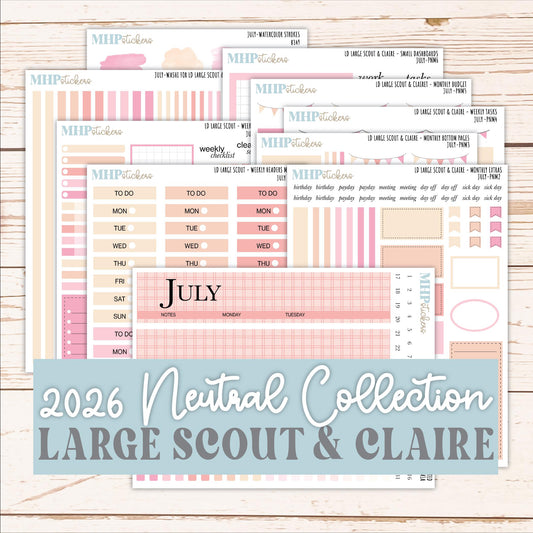 JULY Neutral Color Stickers for the Large Scout & Claire Laurel Denise Planners || PTN26