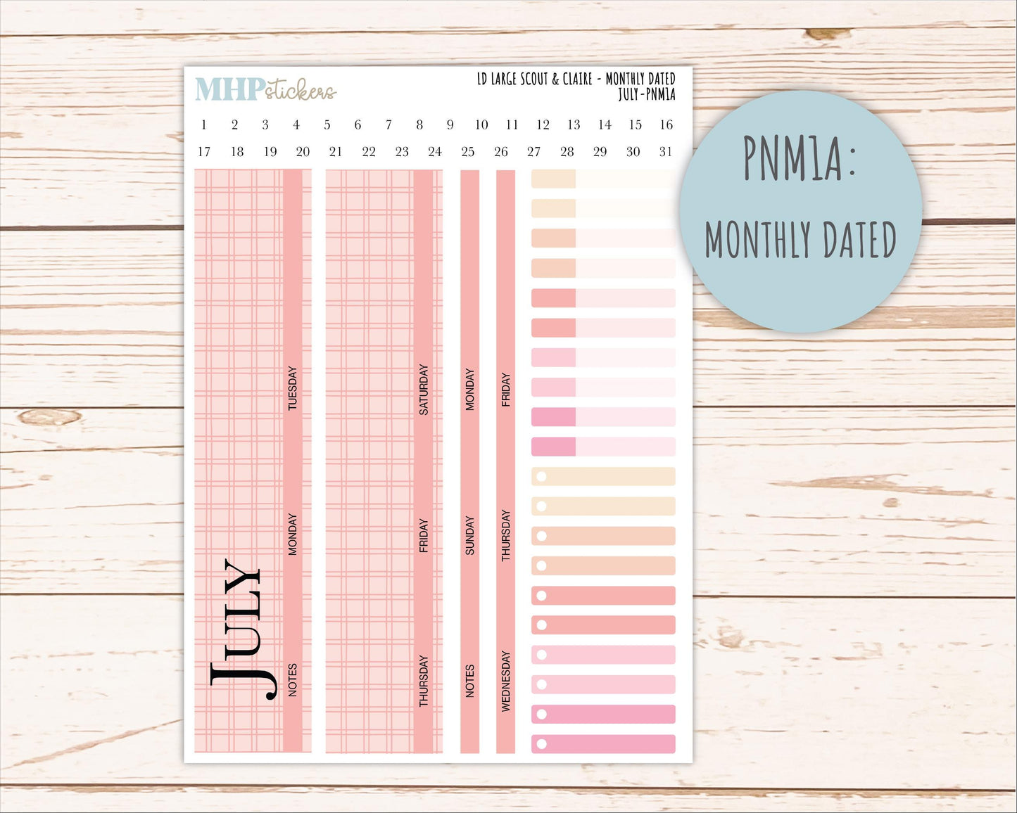 JULY Neutral Color Stickers for the Large Scout & Claire Laurel Denise Planners || PTN26