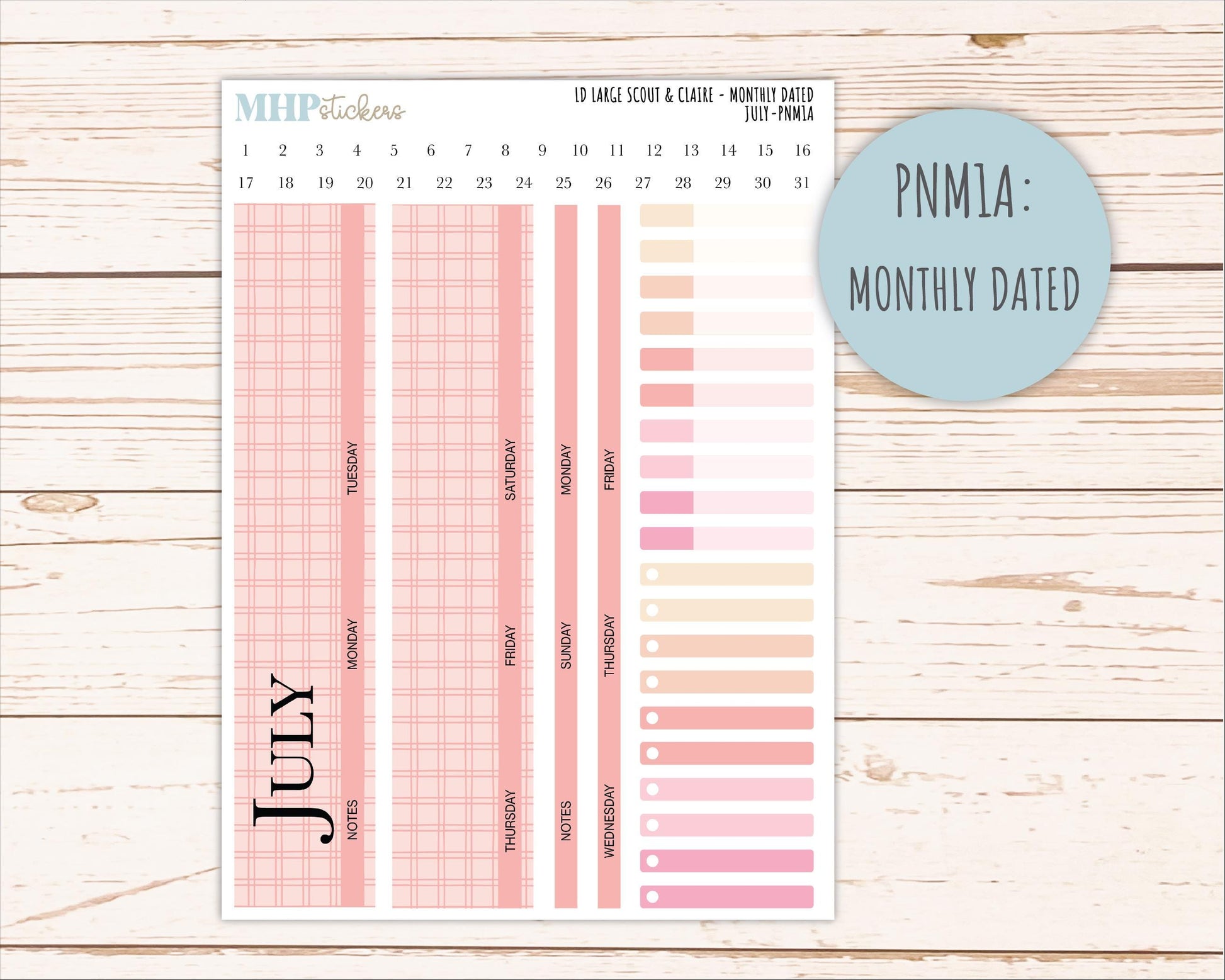 JULY Neutral Color Stickers for the Large Scout & Claire Laurel Denise Planners || PTN26