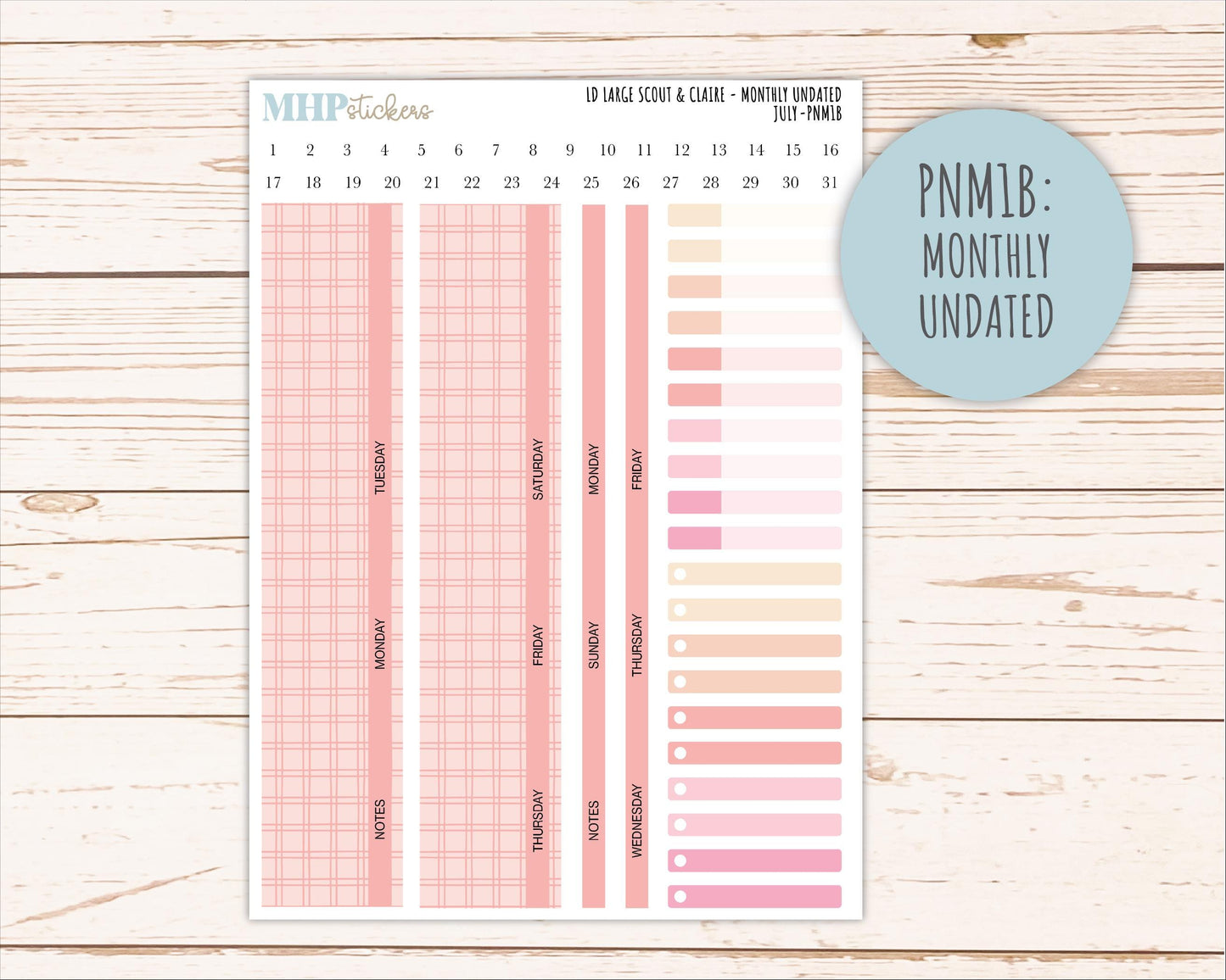 JULY Neutral Color Stickers for the Large Scout & Claire Laurel Denise Planners || PTN26
