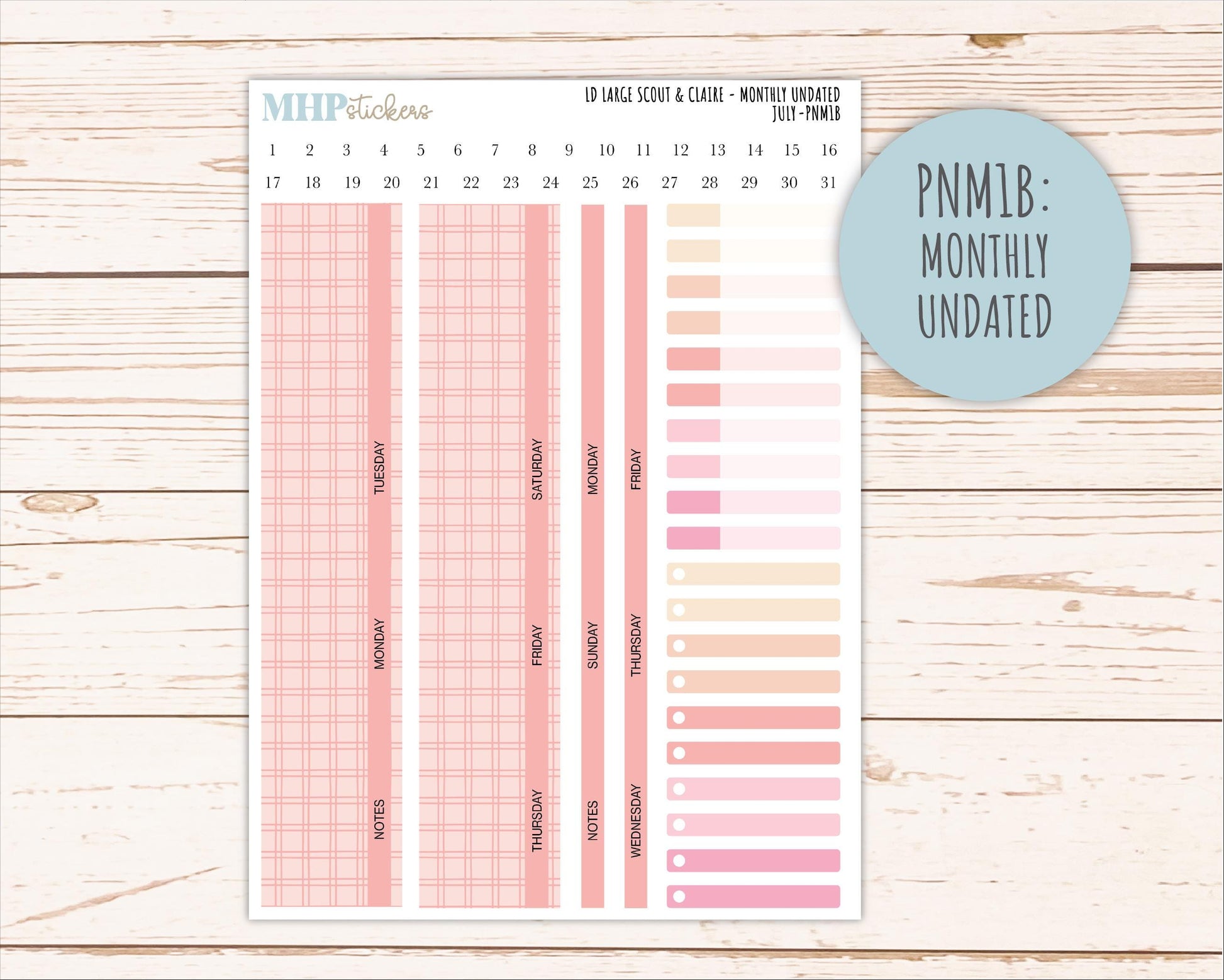 JULY Neutral Color Stickers for the Large Scout & Claire Laurel Denise Planners || PTN26