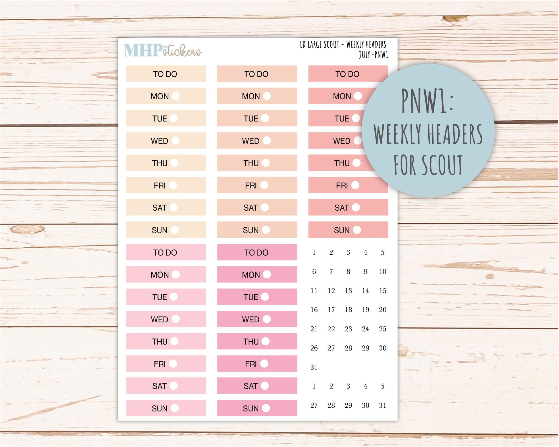 JULY Neutral Color Stickers for the Large Scout & Claire Laurel Denise Planners || PTN26