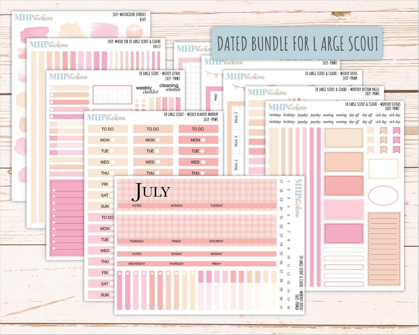 JULY Neutral Color Stickers for the Large Scout & Claire Laurel Denise Planners || PTN26