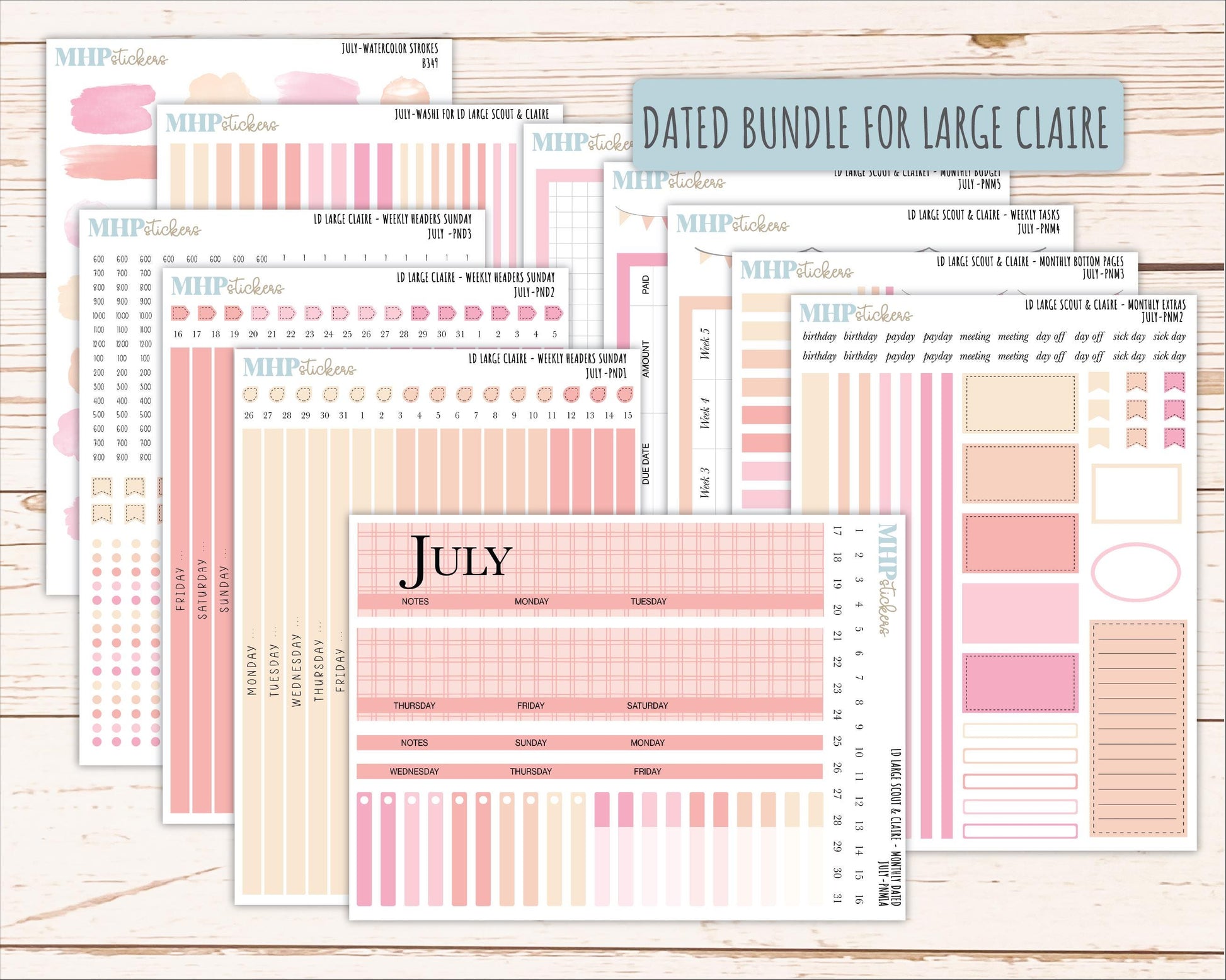 JULY Neutral Color Stickers for the Large Scout & Claire Laurel Denise Planners || PTN26