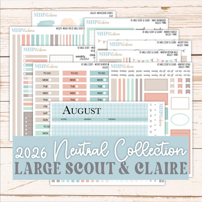 AUGUST Neutral Color Stickers for the Large Scout & Claire Laurel Denise Planners || PTN26