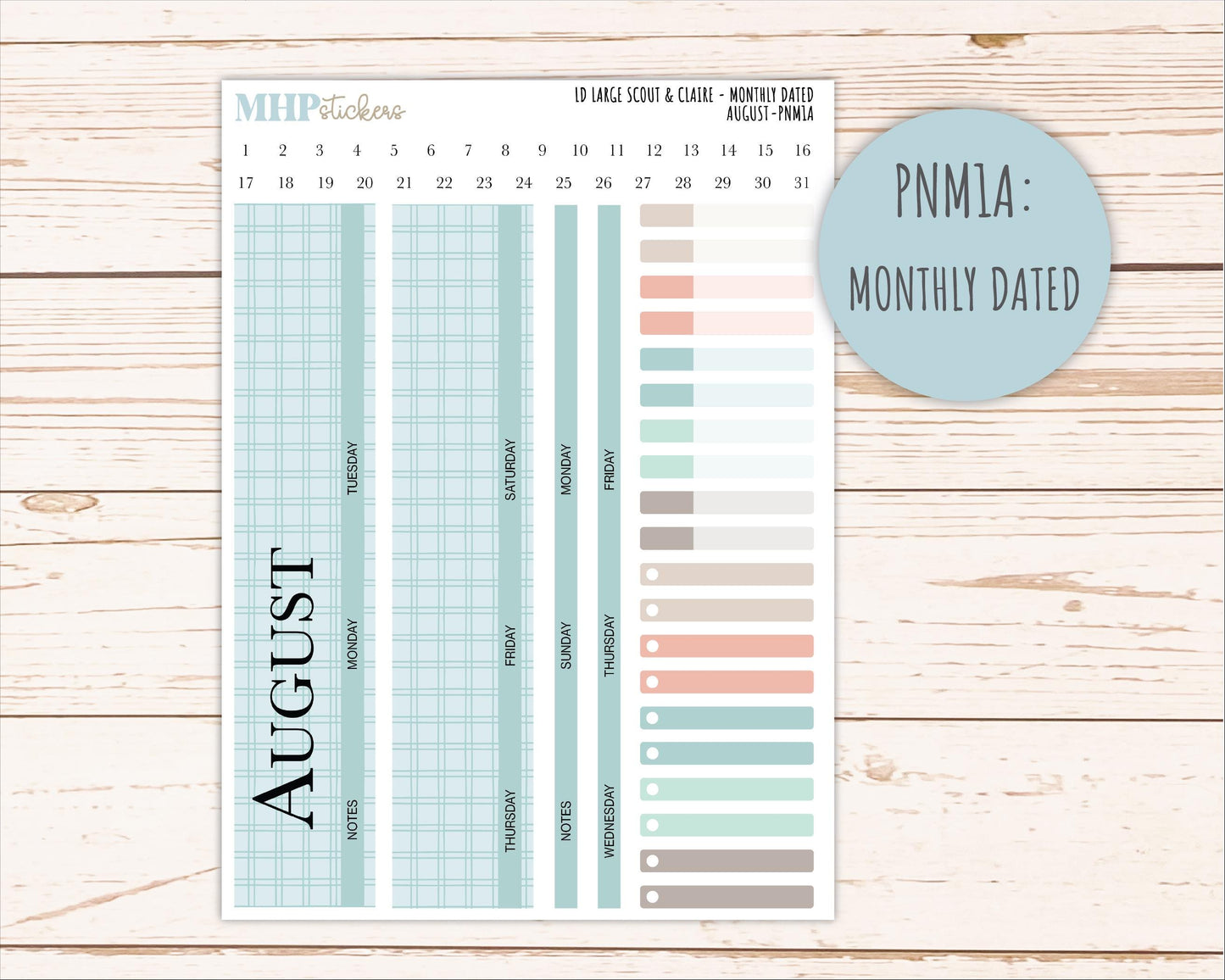 AUGUST Neutral Color Stickers for the Large Scout & Claire Laurel Denise Planners || PTN26