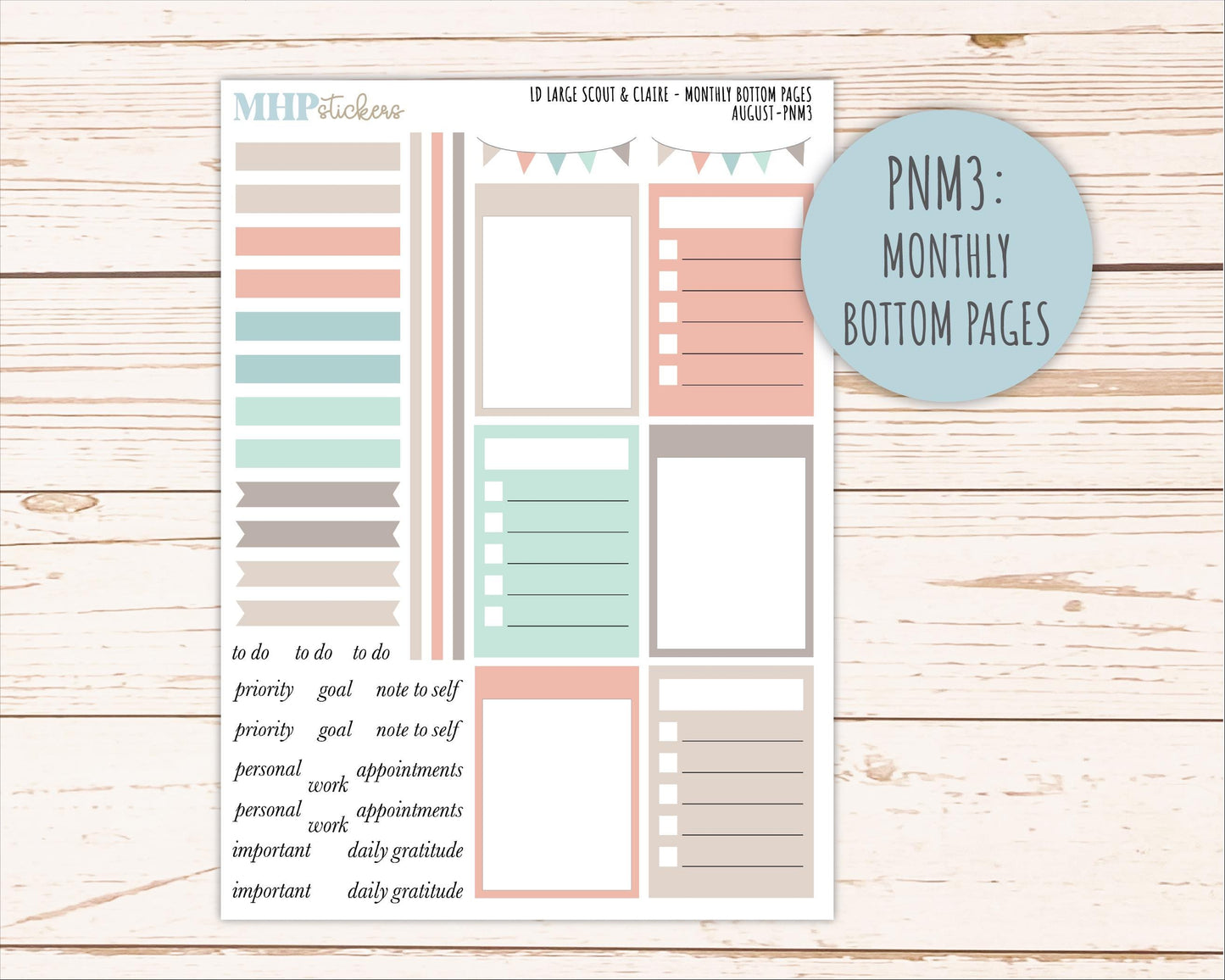 AUGUST Neutral Color Stickers for the Large Scout & Claire Laurel Denise Planners || PTN26