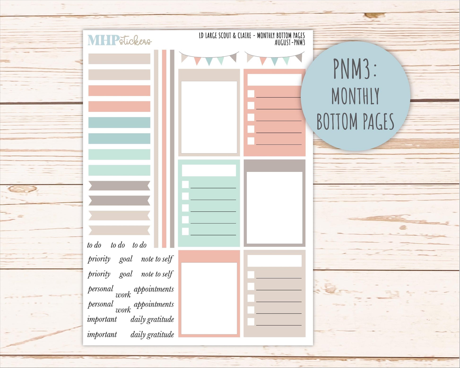 AUGUST Neutral Color Stickers for the Large Scout & Claire Laurel Denise Planners || PTN26