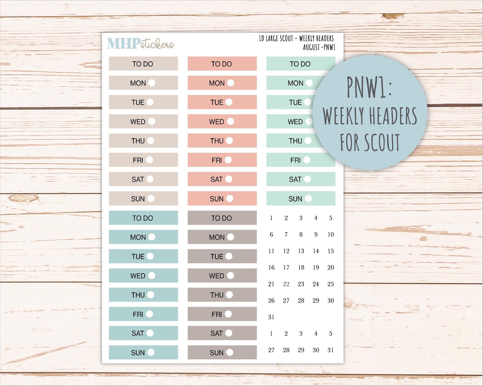 AUGUST Neutral Color Stickers for the Large Scout & Claire Laurel Denise Planners || PTN26
