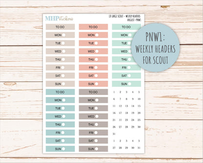 AUGUST Neutral Color Stickers for the Large Scout & Claire Laurel Denise Planners || PTN26