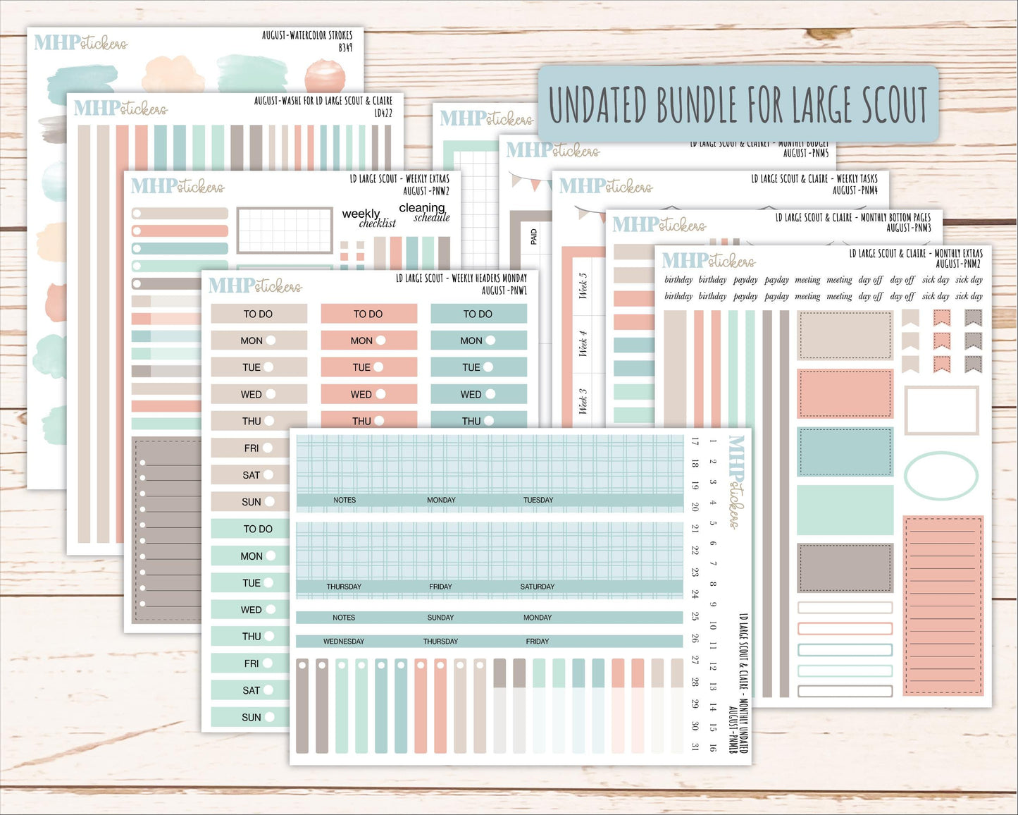 AUGUST Neutral Color Stickers for the Large Scout & Claire Laurel Denise Planners || PTN26