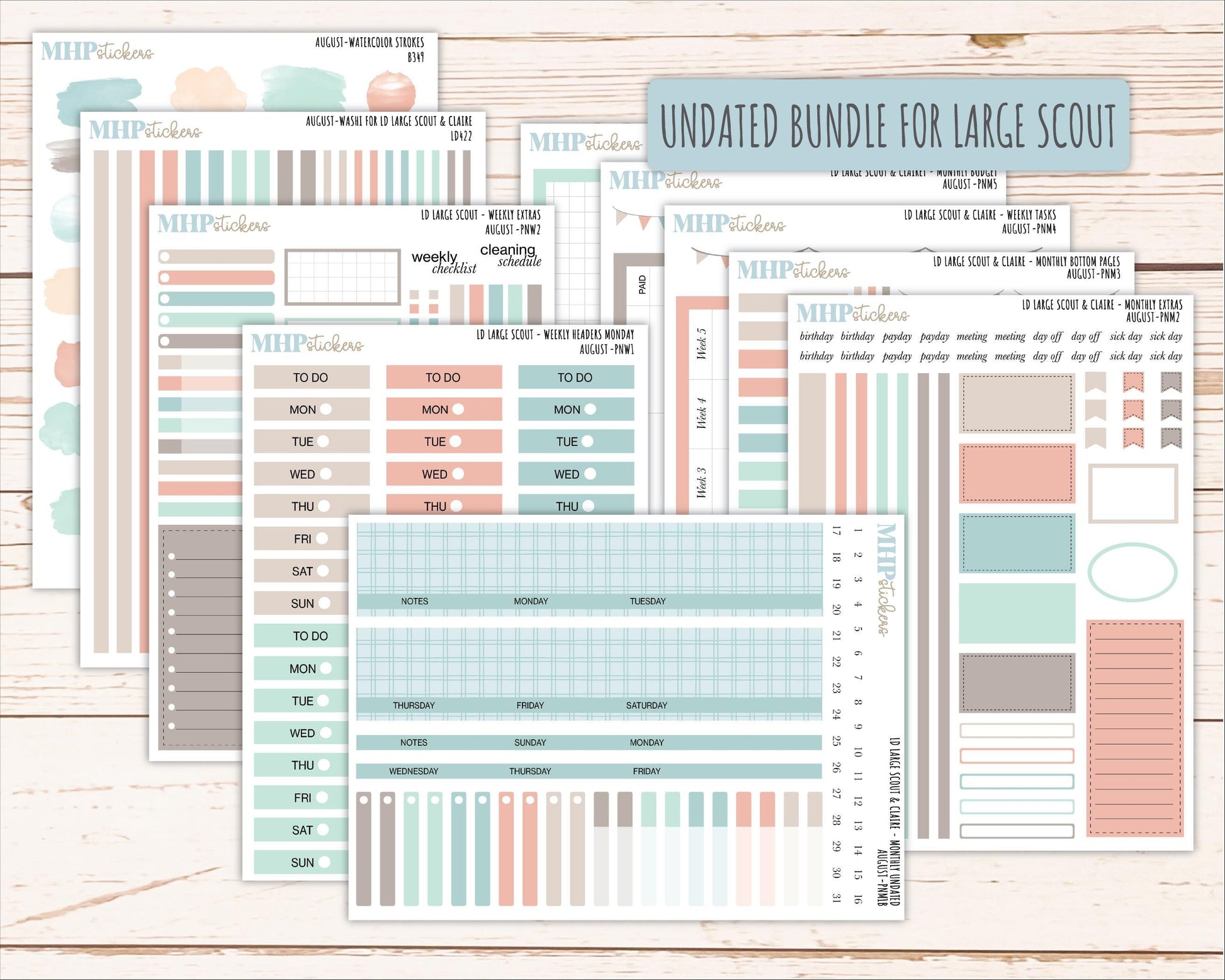 AUGUST Neutral Color Stickers for the Large Scout & Claire Laurel Denise Planners || PTN26
