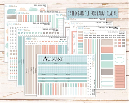 AUGUST Neutral Color Stickers for the Large Scout & Claire Laurel Denise Planners || PTN26