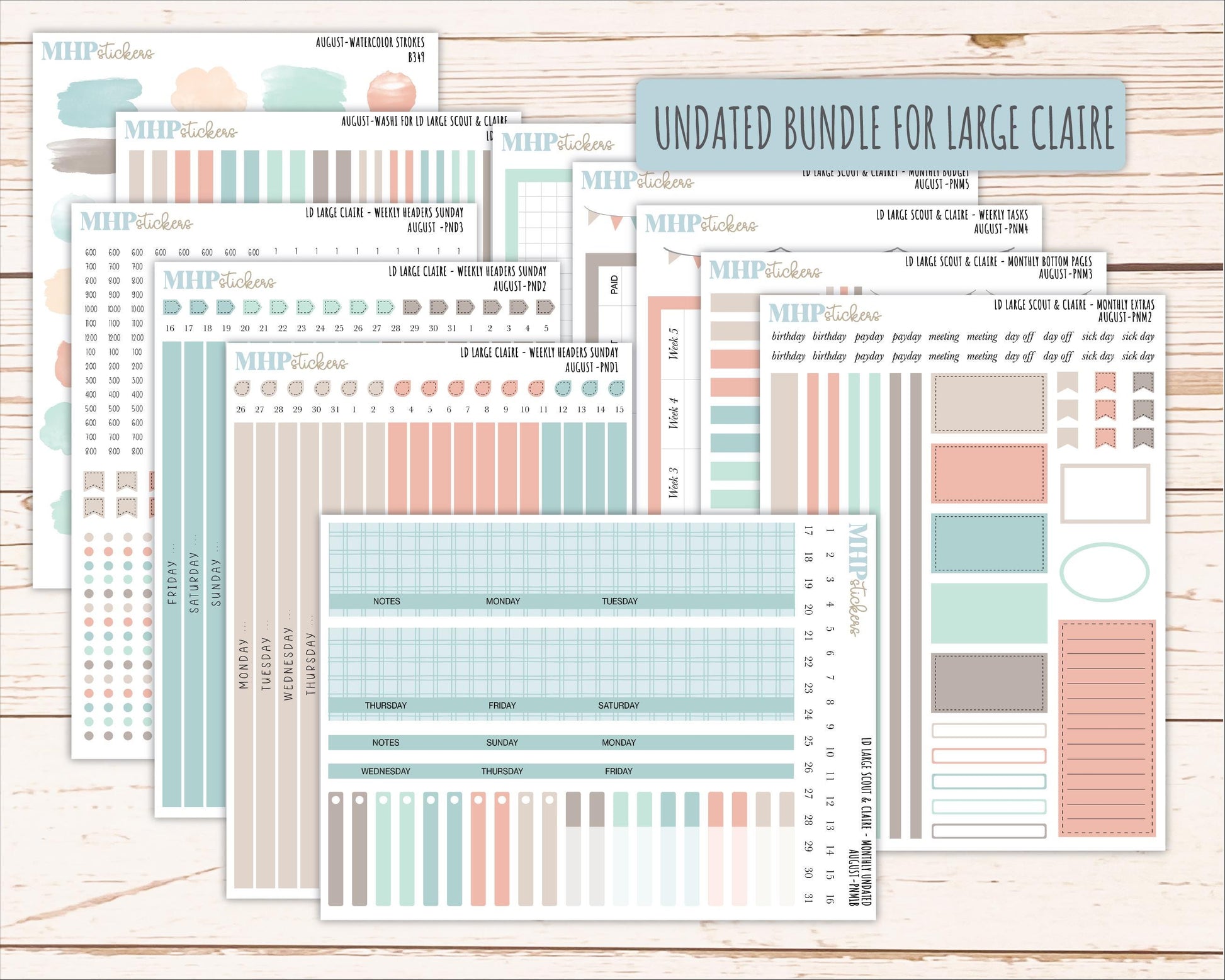 AUGUST Neutral Color Stickers for the Large Scout & Claire Laurel Denise Planners || PTN26