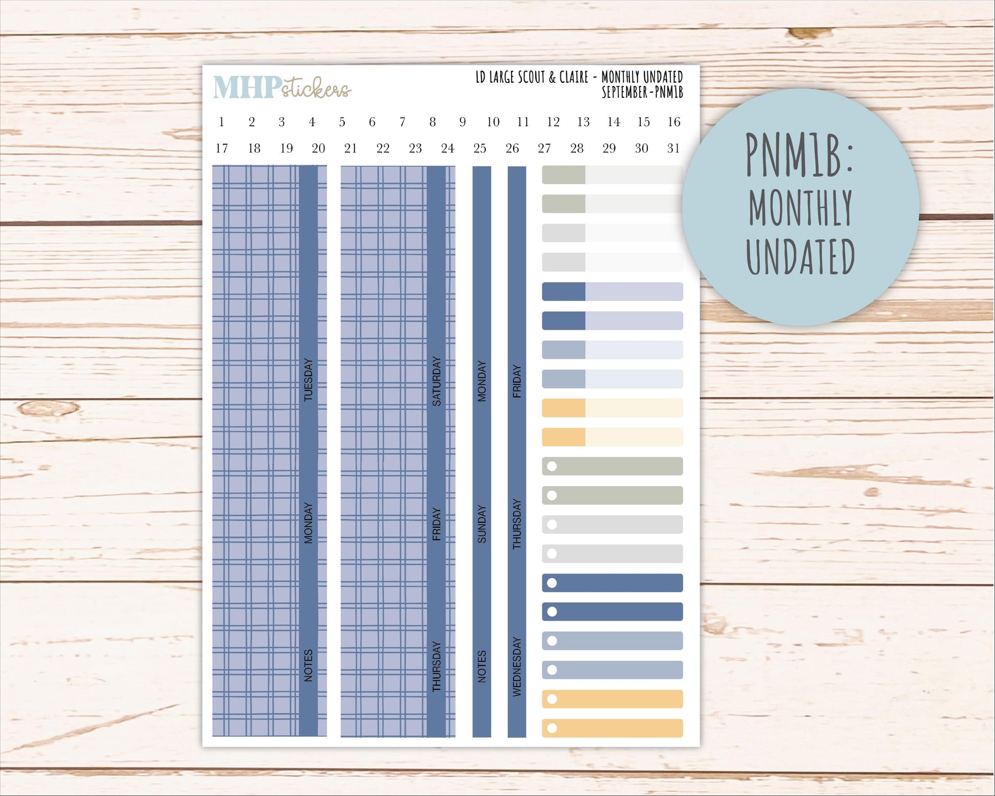 SEPTEMBER Neutral Color Stickers for the Large Scout & Claire Laurel Denise Planners || PTN26