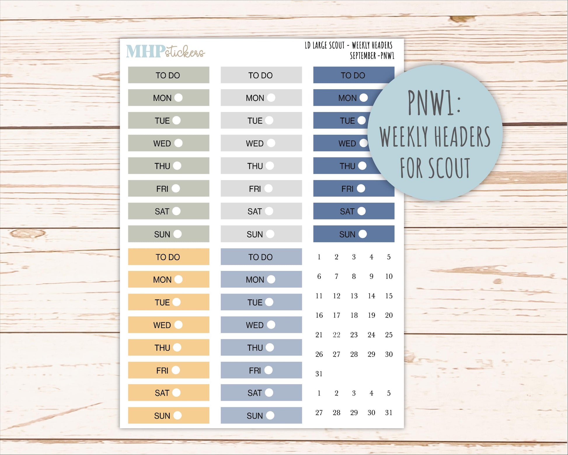 SEPTEMBER Neutral Color Stickers for the Large Scout & Claire Laurel Denise Planners || PTN26