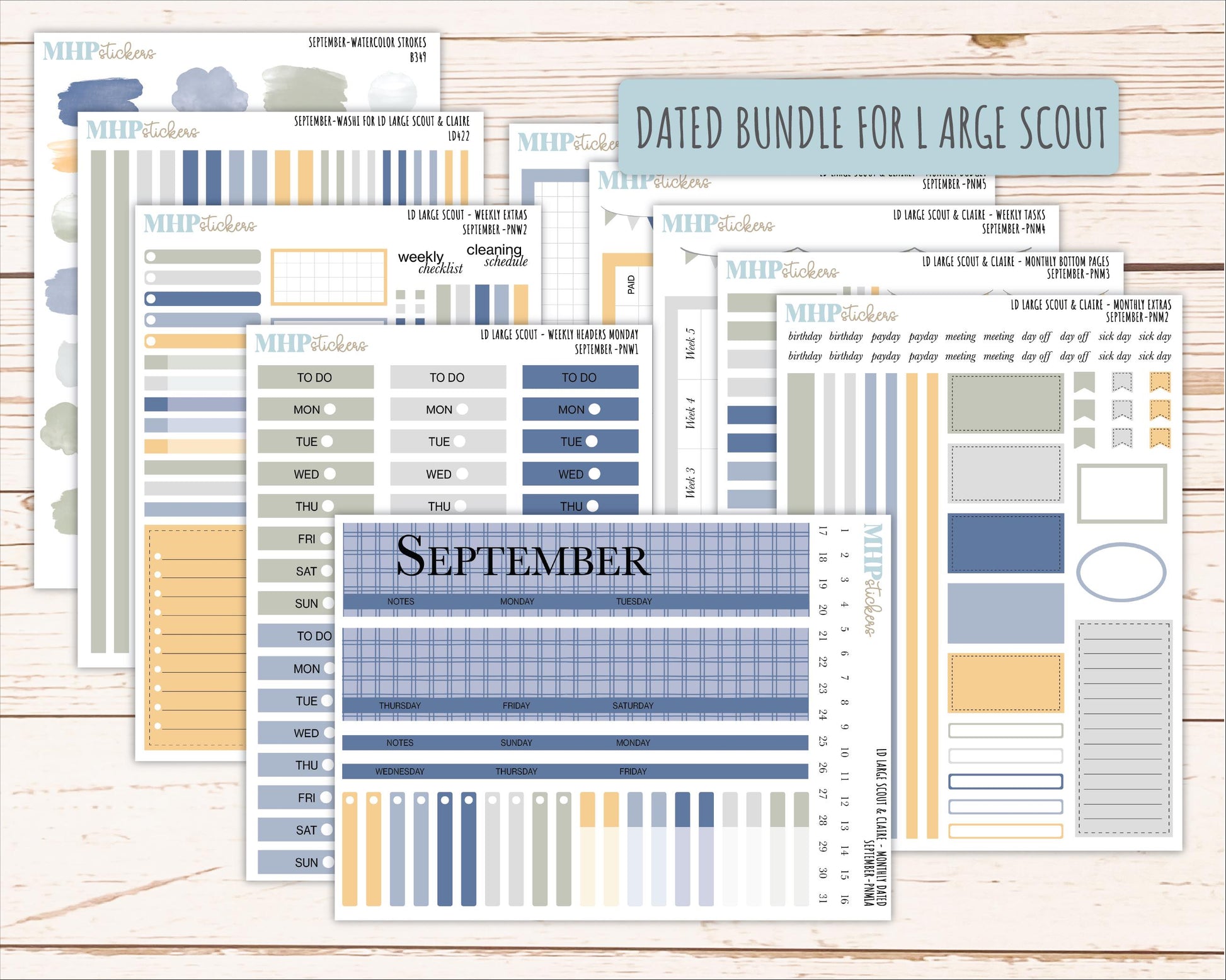 SEPTEMBER Neutral Color Stickers for the Large Scout & Claire Laurel Denise Planners || PTN26