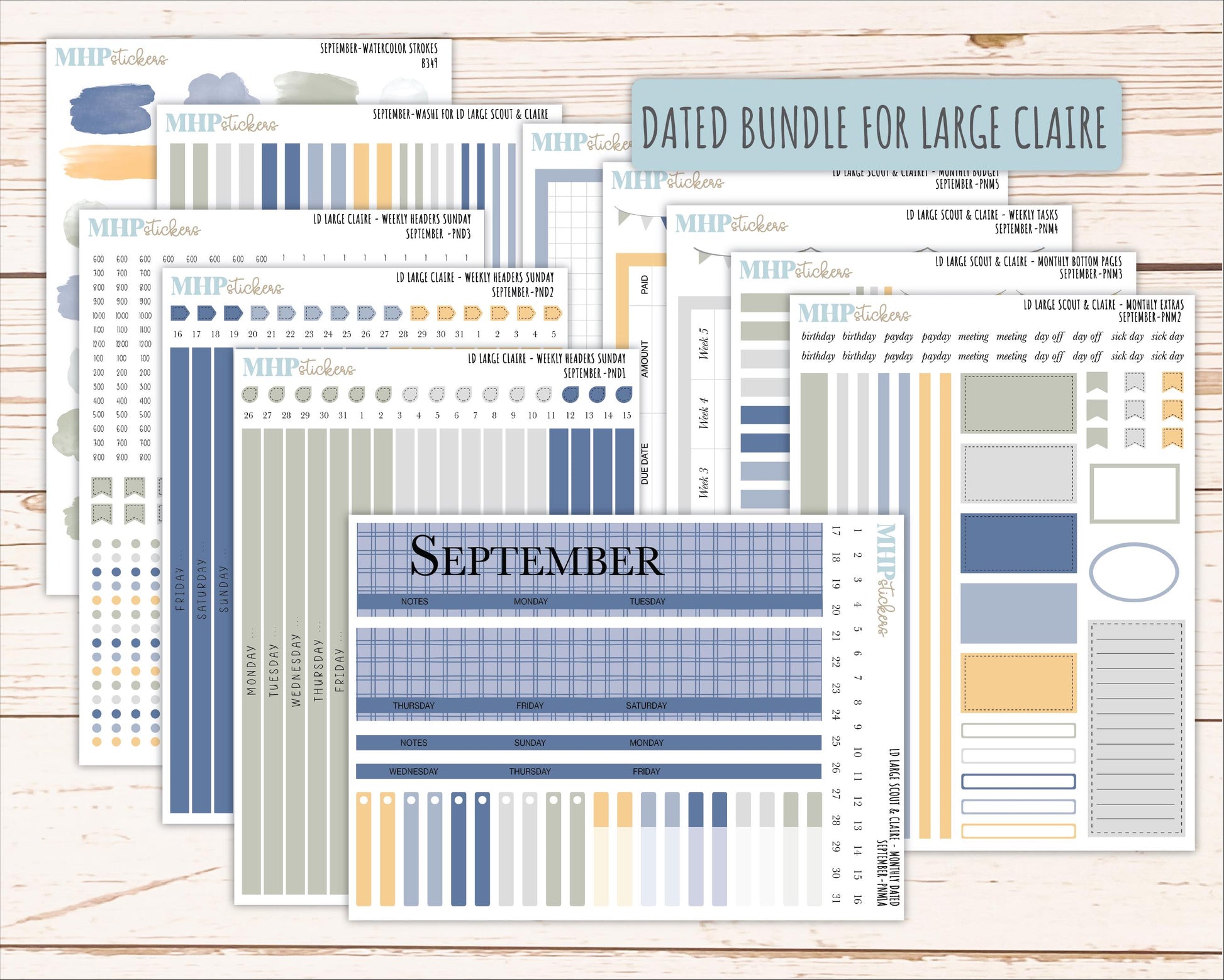 SEPTEMBER Neutral Color Stickers for the Large Scout & Claire Laurel Denise Planners || PTN26