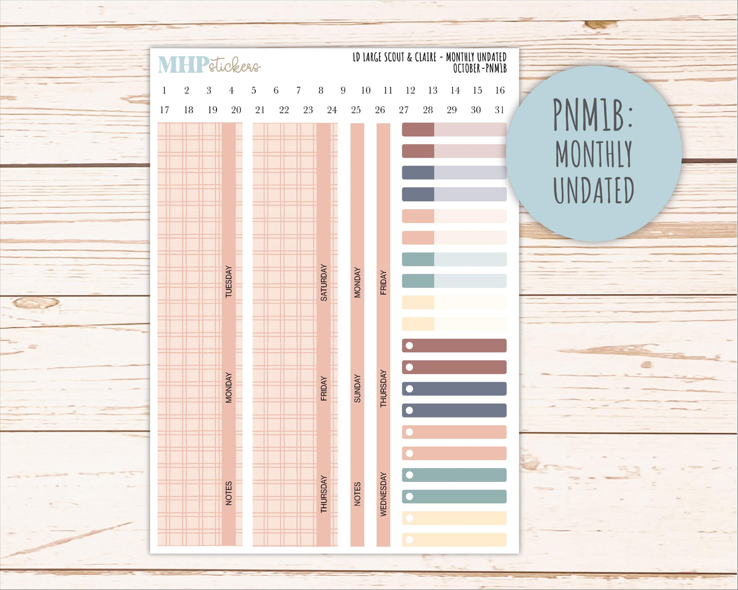 OCTOBER Neutral Color Stickers for the Large Scout & Claire Laurel Denise Planners || PTN26