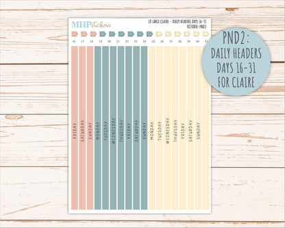 OCTOBER Neutral Color Stickers for the Large Scout & Claire Laurel Denise Planners || PTN26