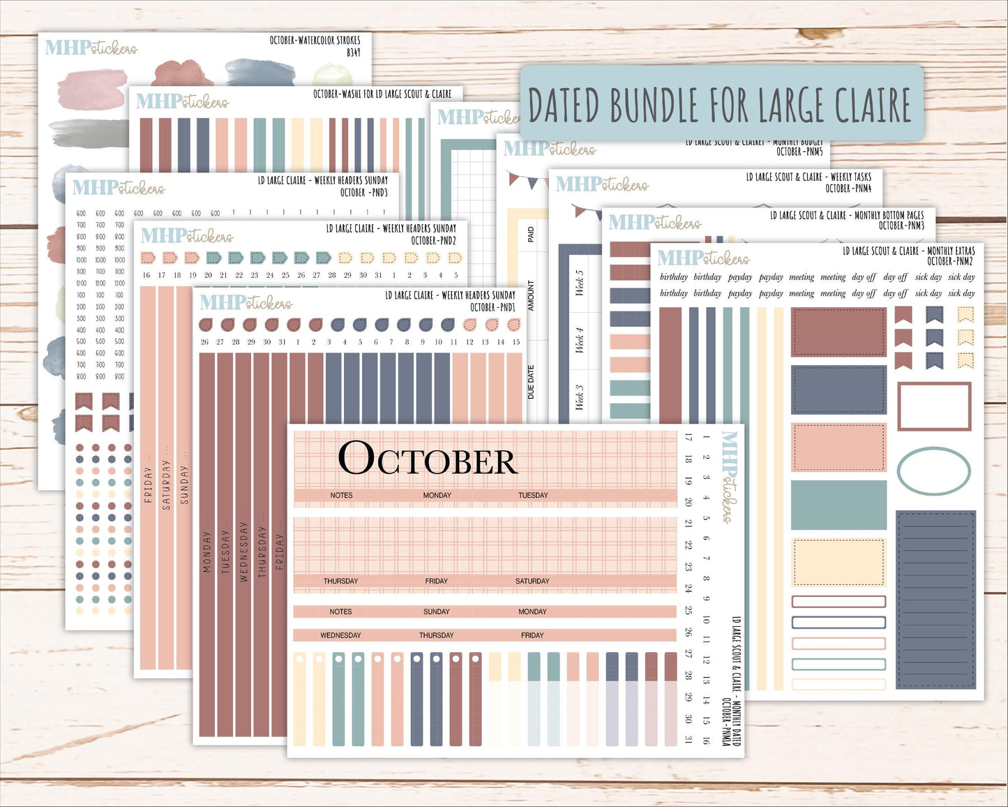 OCTOBER Neutral Color Stickers for the Large Scout & Claire Laurel Denise Planners || PTN26