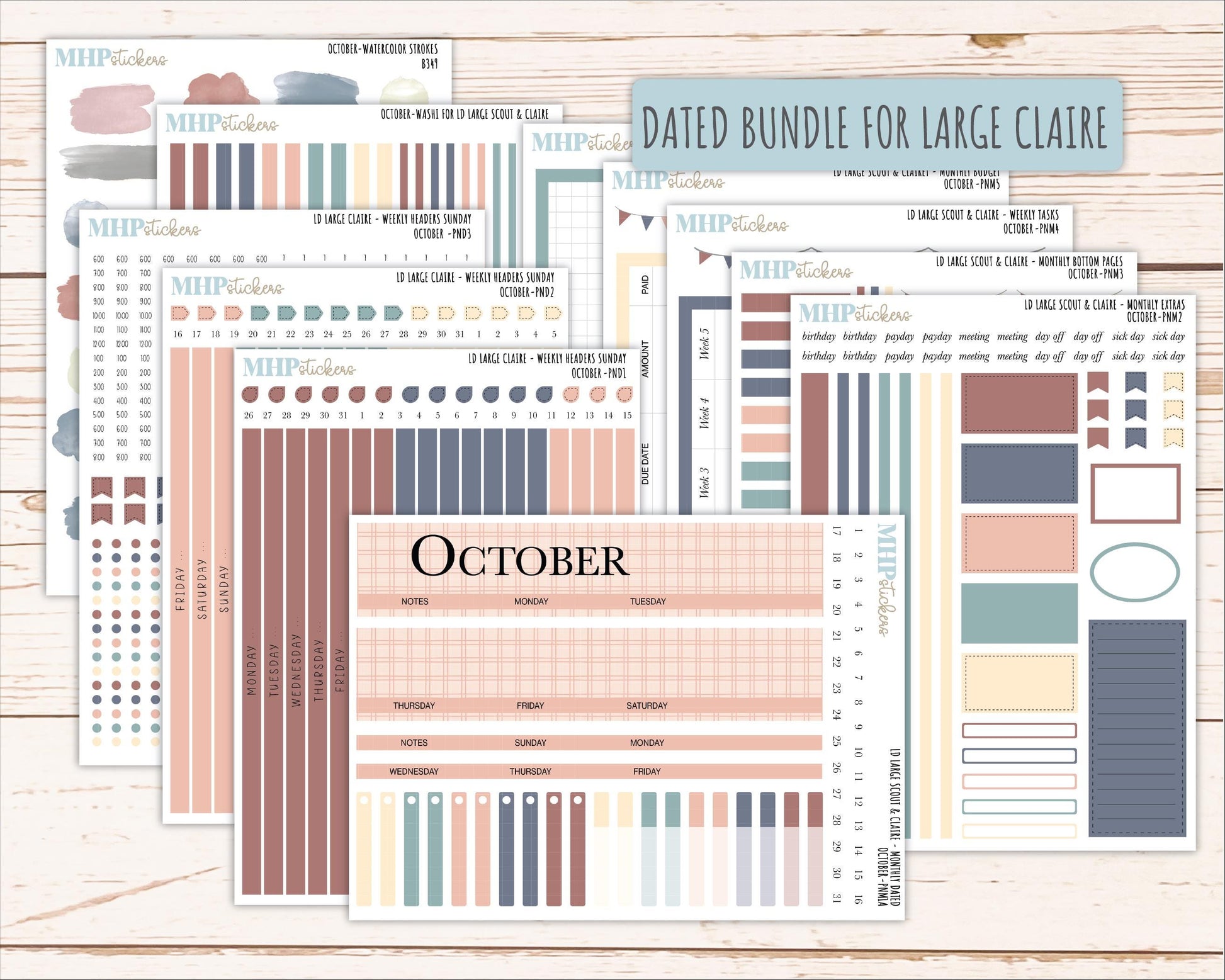 OCTOBER Neutral Color Stickers for the Large Scout & Claire Laurel Denise Planners || PTN26