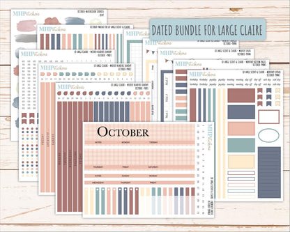 OCTOBER Neutral Color Stickers for the Large Scout & Claire Laurel Denise Planners || PTN26