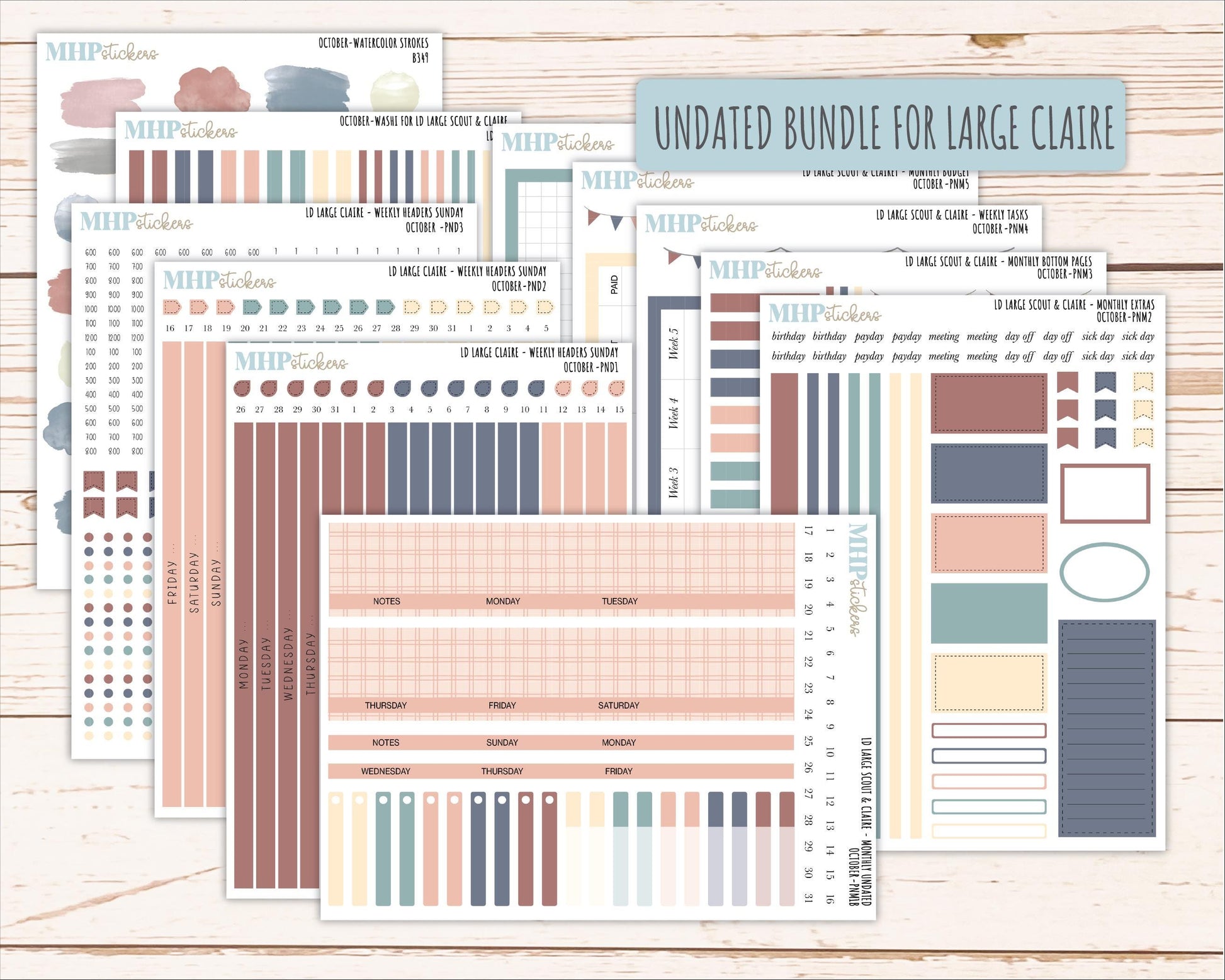 OCTOBER Neutral Color Stickers for the Large Scout & Claire Laurel Denise Planners || PTN26