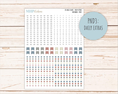 NOVEMBER Neutral Color Stickers for the Large Scout & Claire Laurel Denise Planners || PTN26