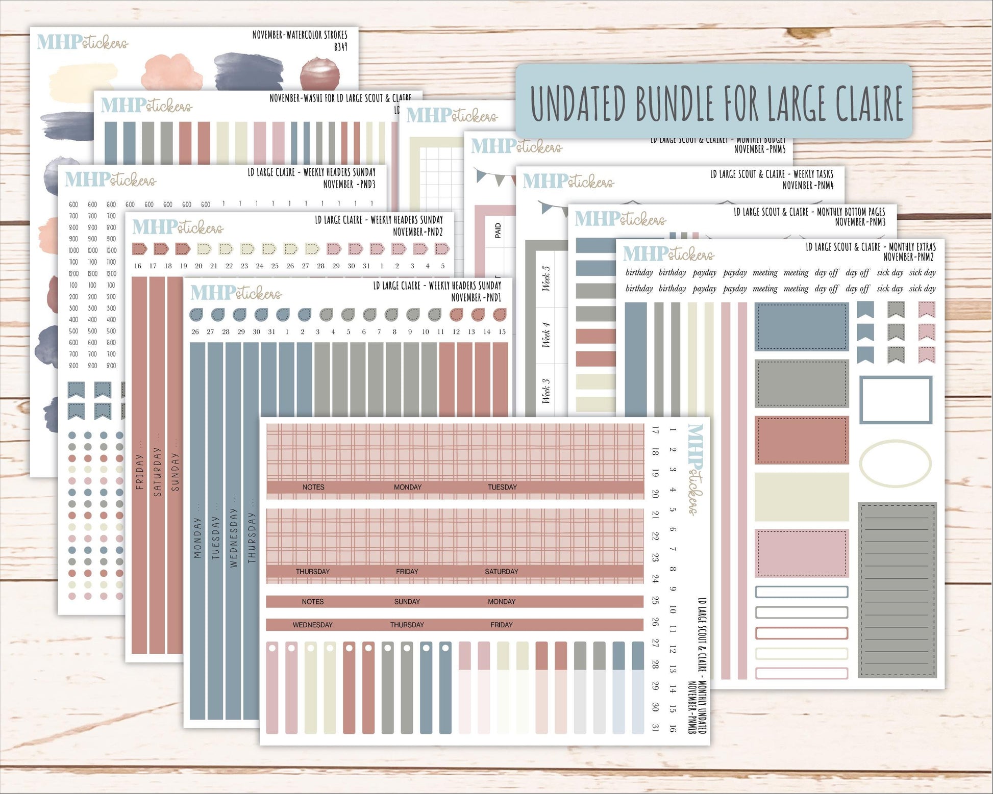 NOVEMBER Neutral Color Stickers for the Large Scout & Claire Laurel Denise Planners || PTN26