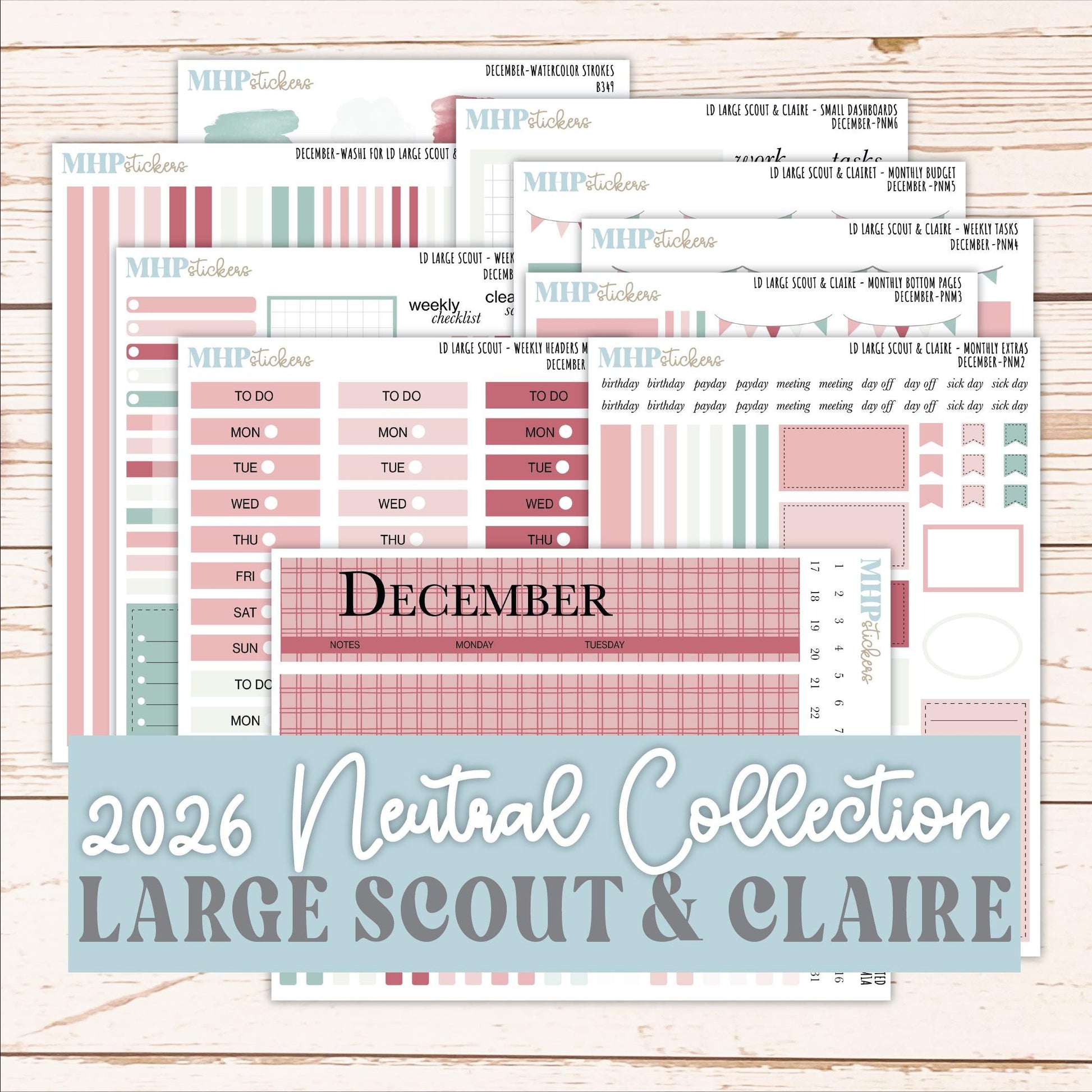DECEMBER Neutral Color Stickers for the Large Scout & Claire Laurel Denise Planners || PTN26