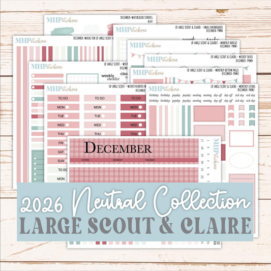 DECEMBER Neutral Color Stickers for the Large Scout & Claire Laurel Denise Planners || PTN26