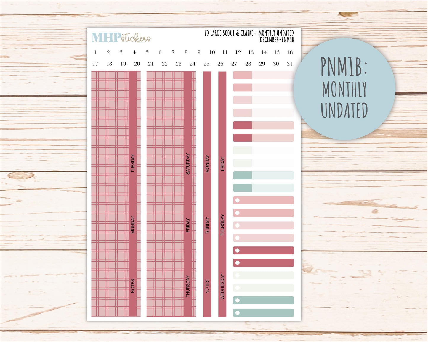 DECEMBER Neutral Color Stickers for the Large Scout & Claire Laurel Denise Planners || PTN26