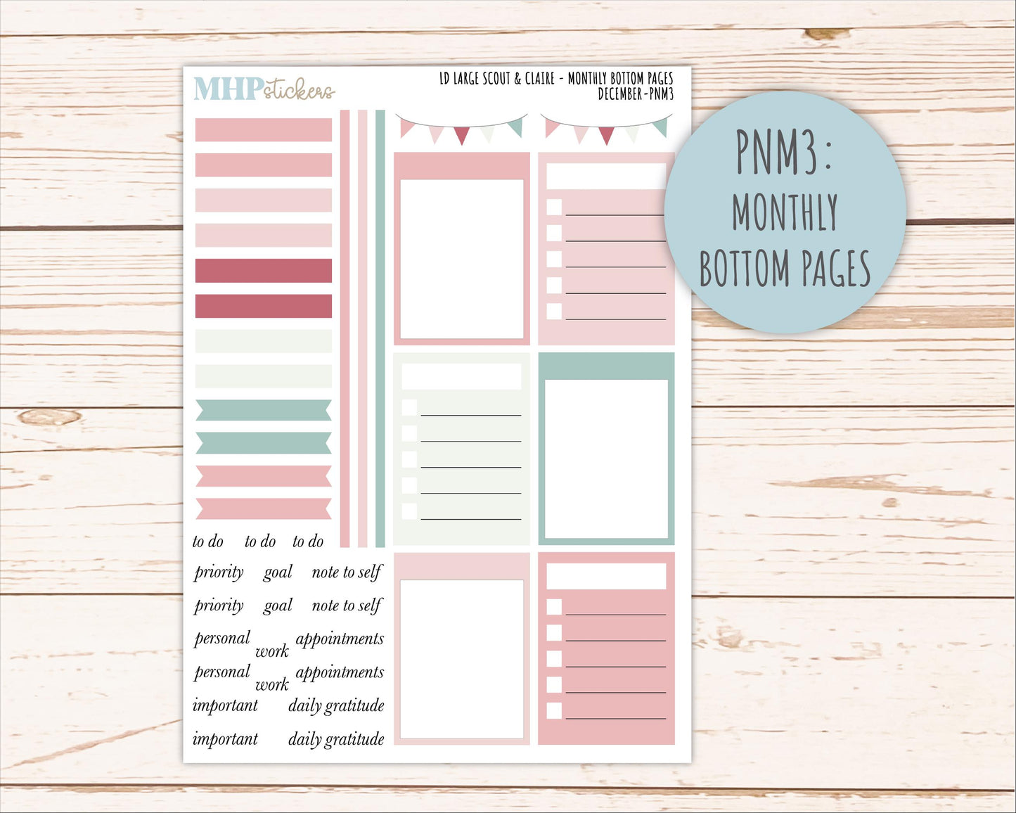 DECEMBER Neutral Color Stickers for the Large Scout & Claire Laurel Denise Planners || PTN26